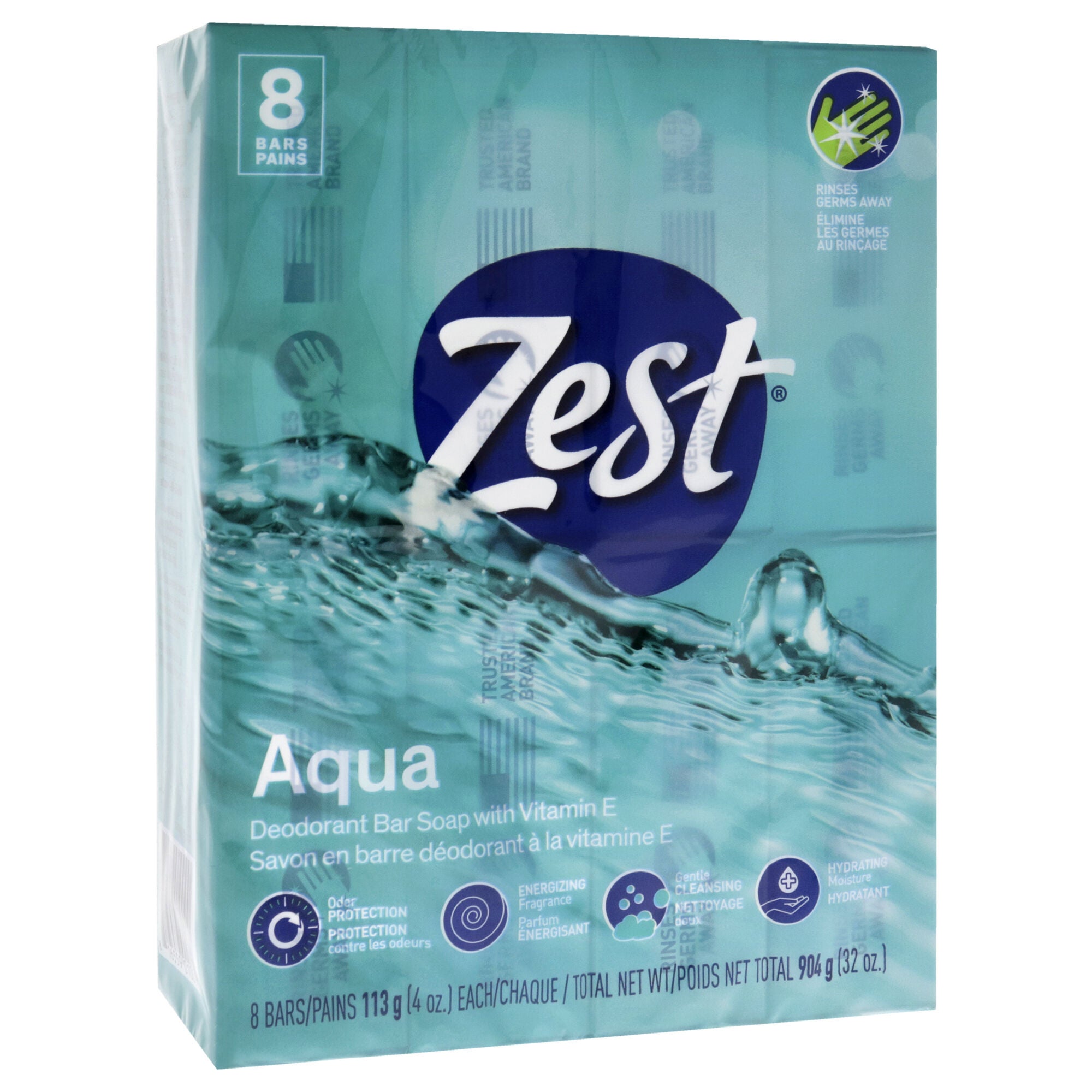 Deodorant Bar Soap - Aqua by Zest for Women - 8 x 4 oz Bar Soap, See Description, alternate image number 2