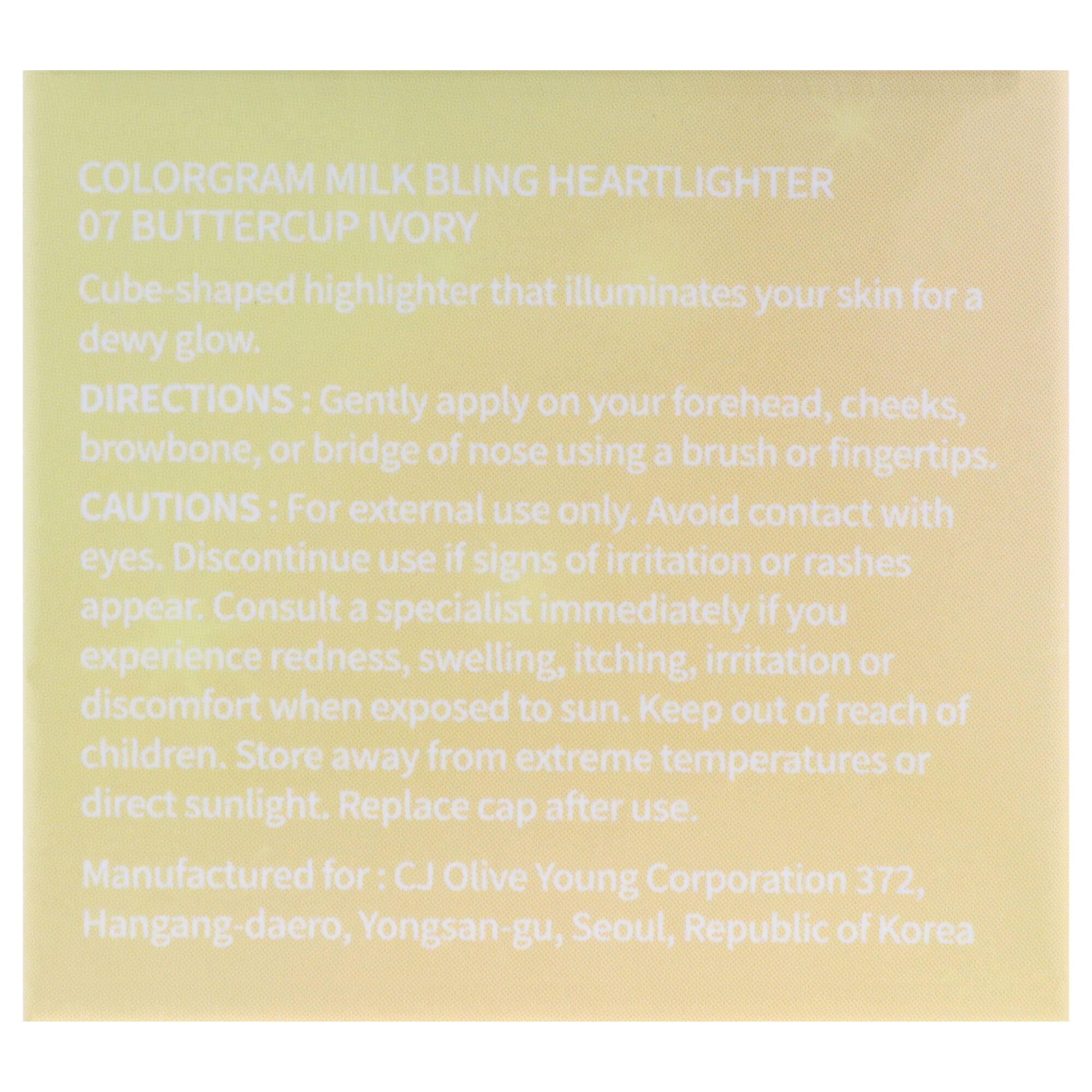 Milk Bling Heartlighter - 07 Buttercup Ivory by Colorgram for Women - 0.07 oz Highlighter, Yellow, alternate image number 5