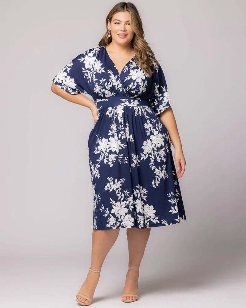 Gia Midi Dress, Navy Floral Print, alternate image number 2