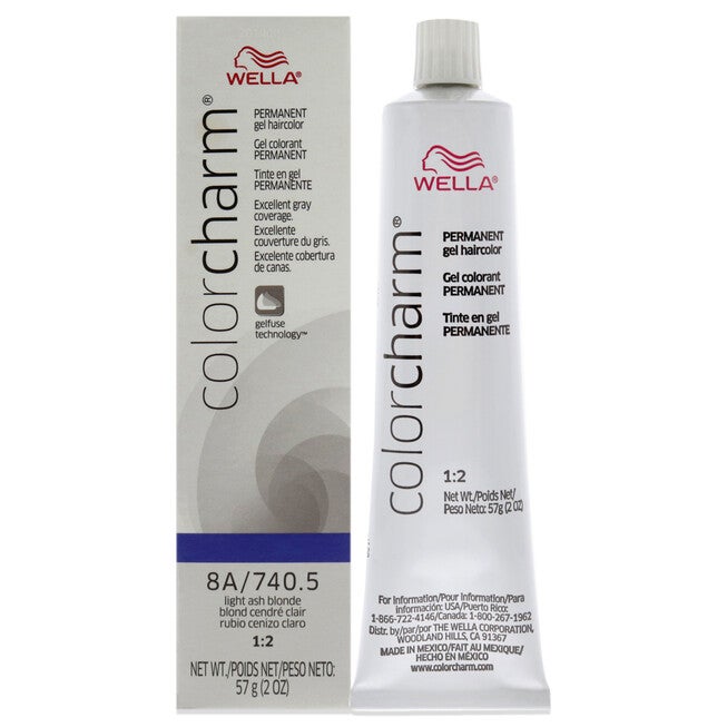 Color Charm Permanent Hair Color Gel - 740.5 8A Light Ash Blonde by Wella for Unisex - 2 oz Hair Color, NA, hi-res image number null