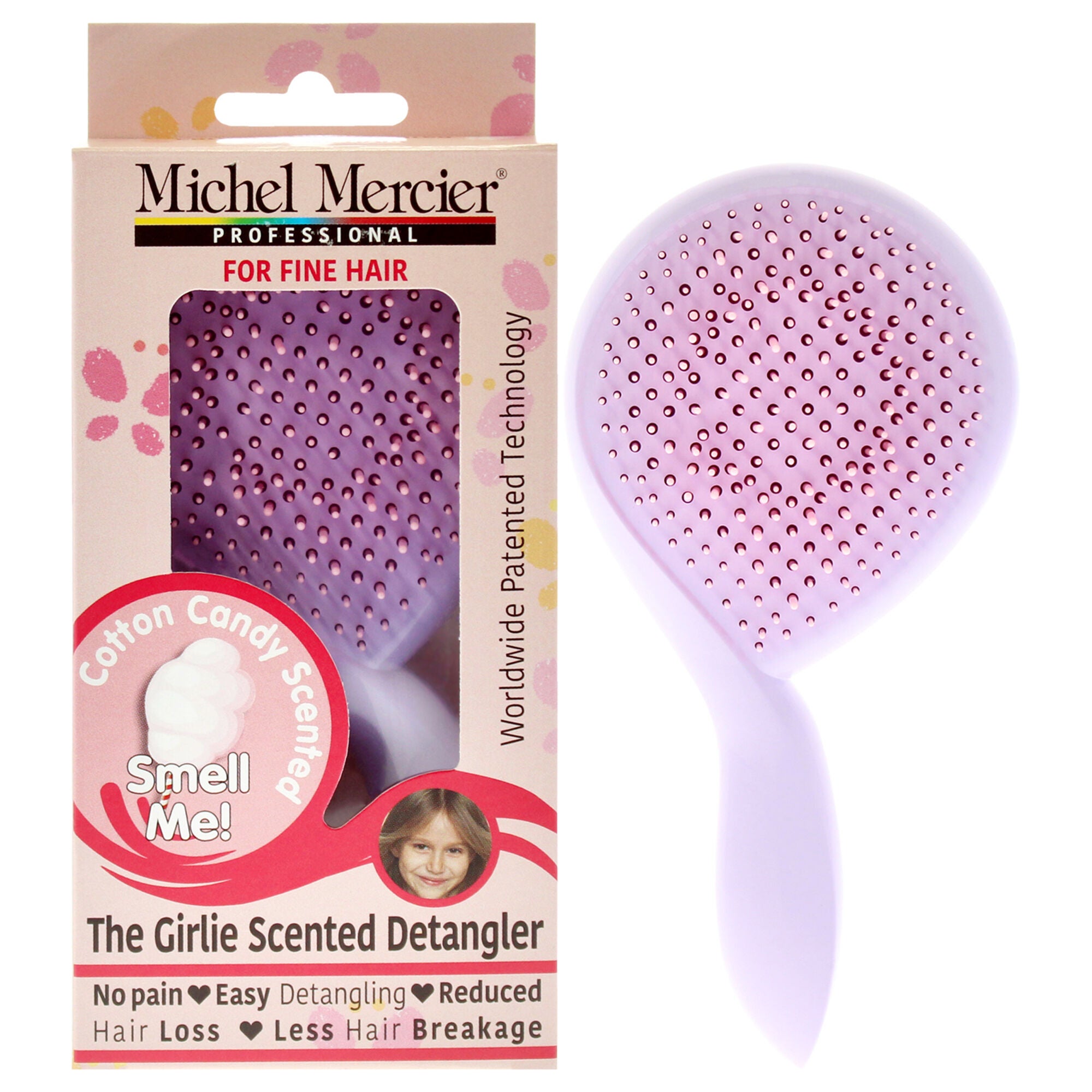 The Girlie Scented Detangler Brush Cotton Candy Fine Hair - Purple-Pink by Michel Mercier for Women - 1 Pc Hair Brush, See Description, hi-res image number 0