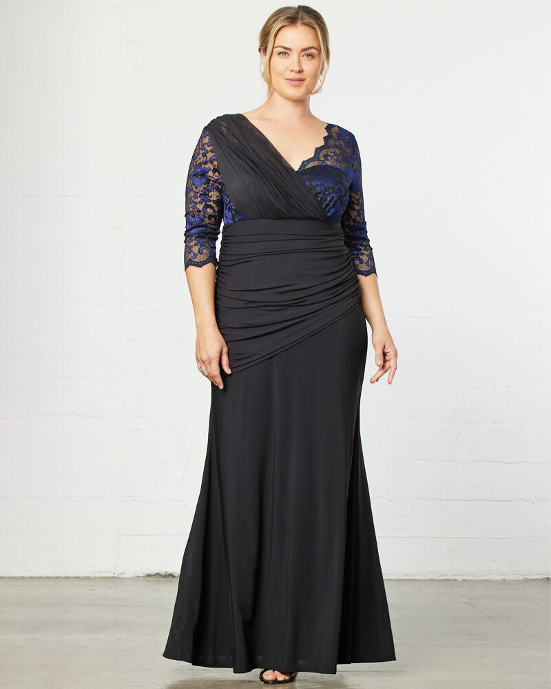 Woman within shop evening dresses