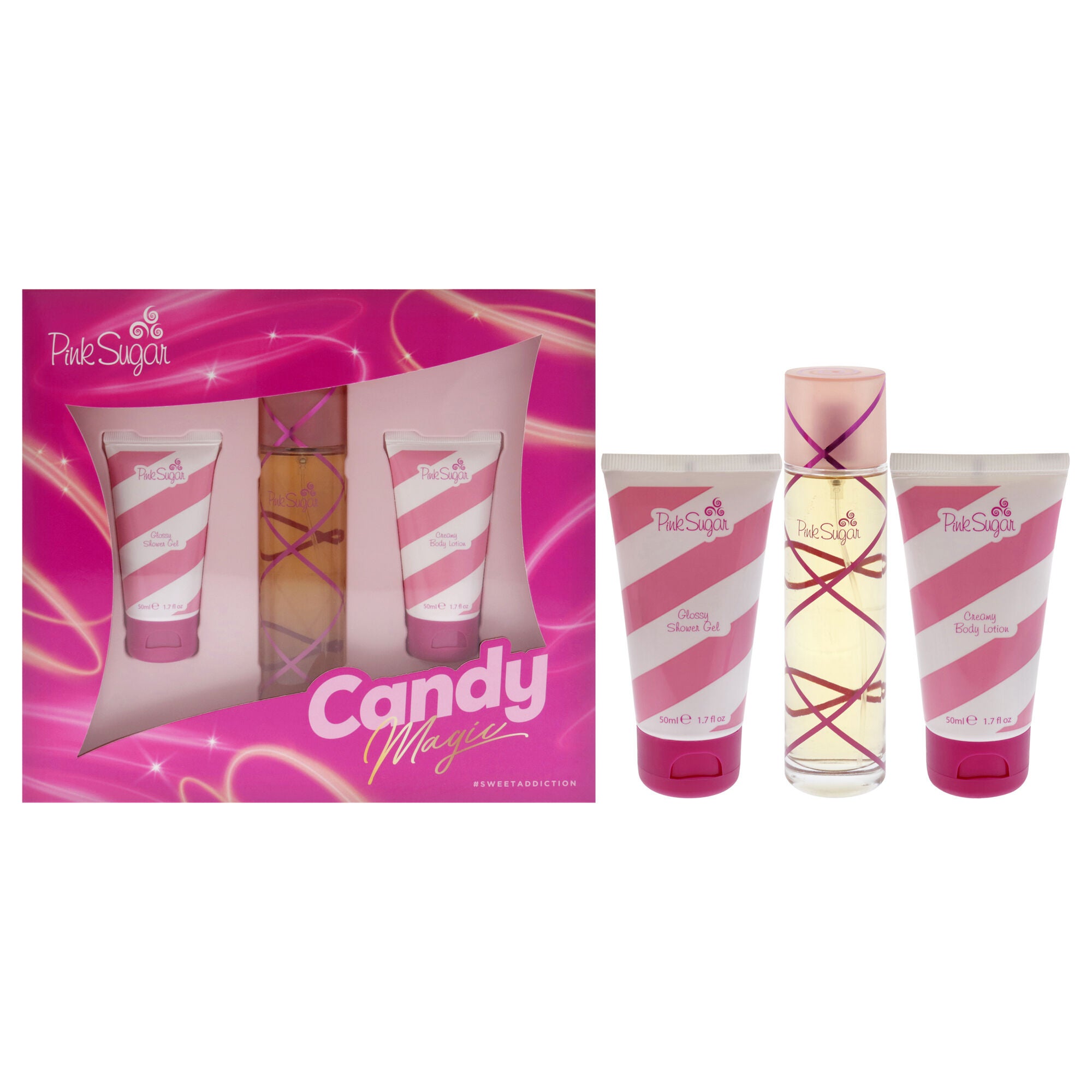 Pink Sugar Candy Magic by Aquolina for Women - 3 Pc Gift Set 3.4oz EDT Spray, 1.7oz Glossy Shower Gel, 1.7oz Creamy Body Lotion, See Description, hi-res image number 0