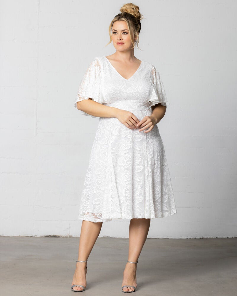 Genevieve Lace Flutter Sleeve Midi Dress, Pearl, alternate image number 2