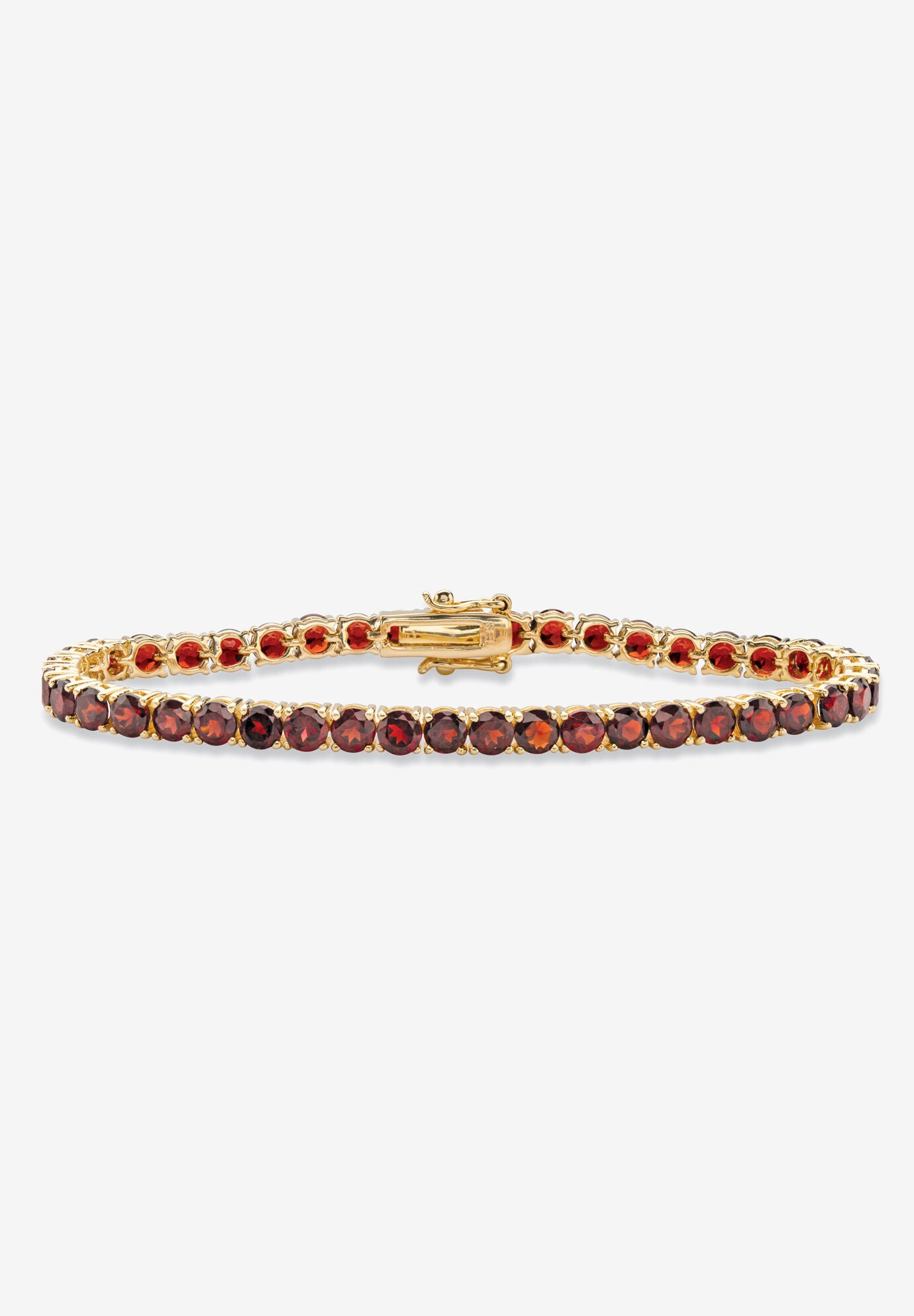 12.90 Tcw Round Genuine Red Garnet Yellow Gold-Plated Tennis Bracelet 7.25 inches, RED, hi-res image number 0