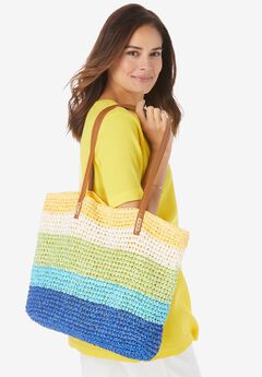 Color Block Straw Tote