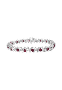 Sterling Silver Gemstone & Round Diamond Tennis Bracelet Ruby July Birthstone