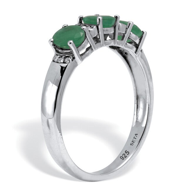 .75 TCW Oval Cut Genuine Green Emerald and White Topaz Sterling Silver Ring, GREEN, on-hover image number null