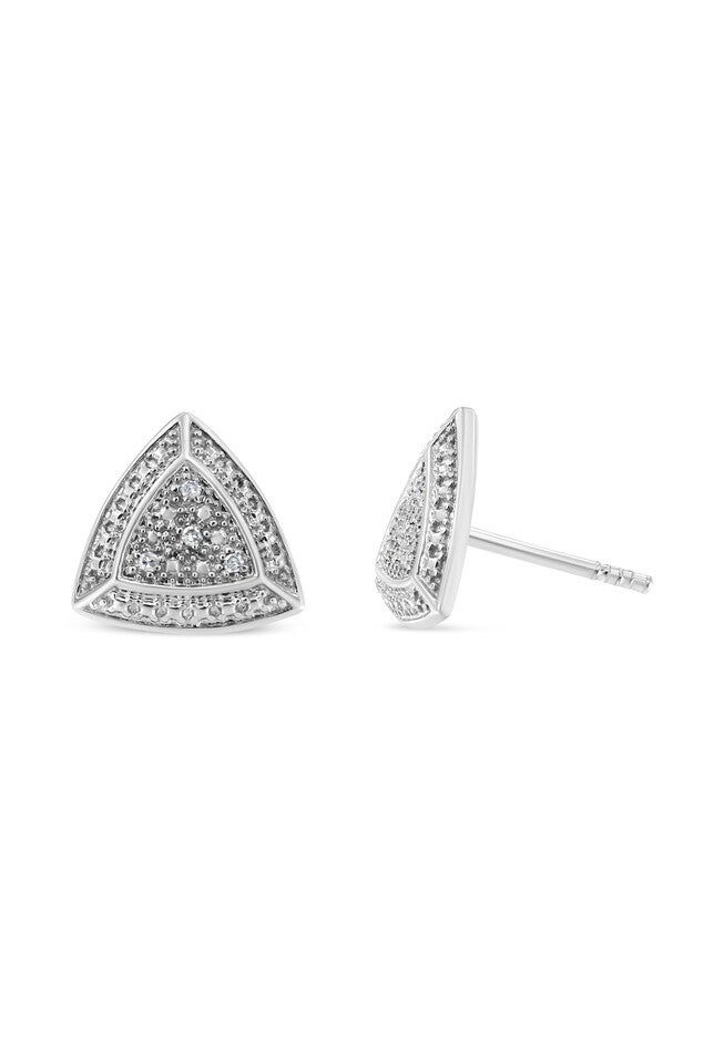 Silver Diamond-Accented Trillion Shaped 4-Stone Halo-Style Stud Earrings, , alternate image number 2