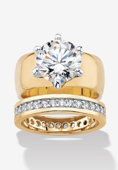 4.80 Cttw. Cz Gold-Plated 2-Piece Solitaire And Eternity Wedding Ring Set