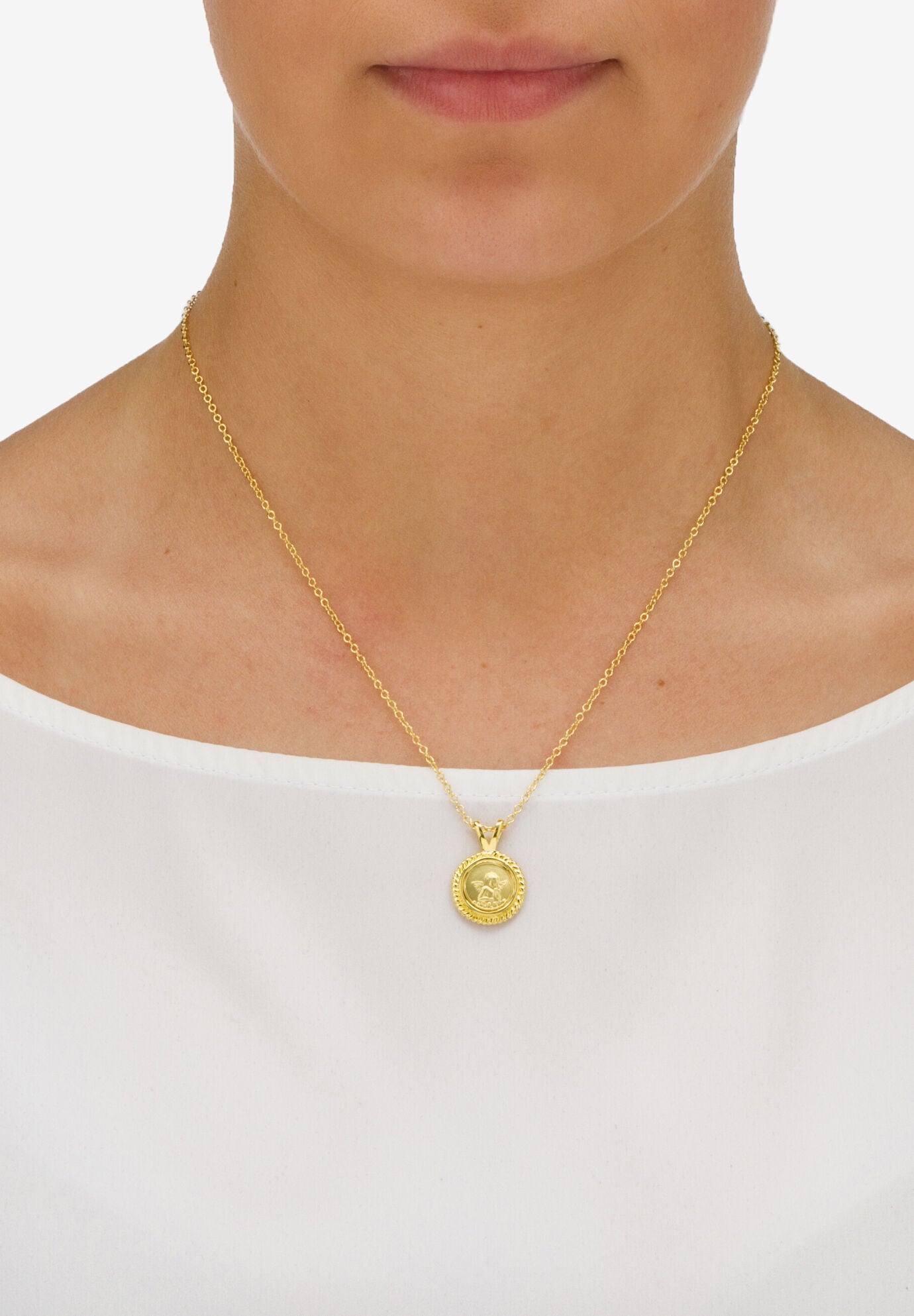 Guardian Angel Charm Necklace Yellow Gold-Plated 18 inches, , alternate image number 2