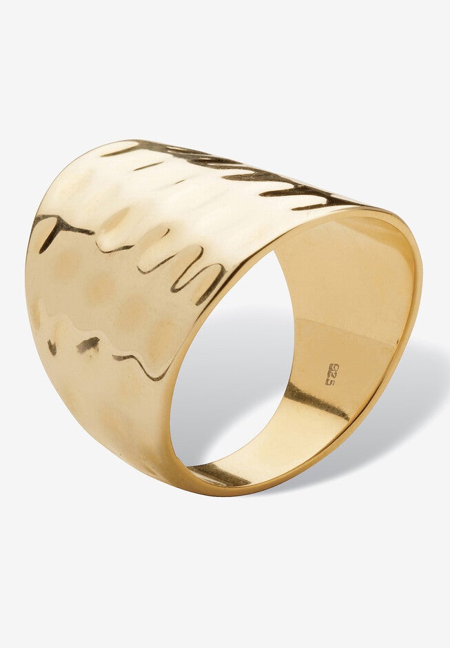 Yellow Gold Over Sterling Silver Hammered Dome Ring (5Mm) Jewelry, , on-hover image number null