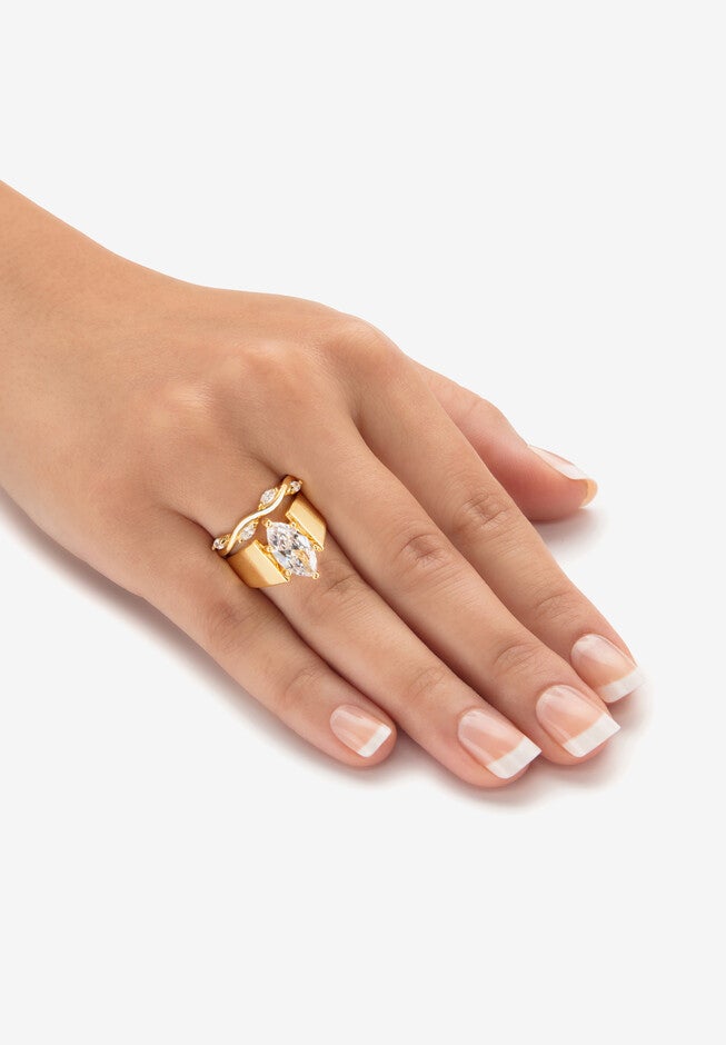 2.88 Cttw. Cubic Zirconia Gold-Plated Solitaire And Vine Wedding Ring Set, , alternate image number 2