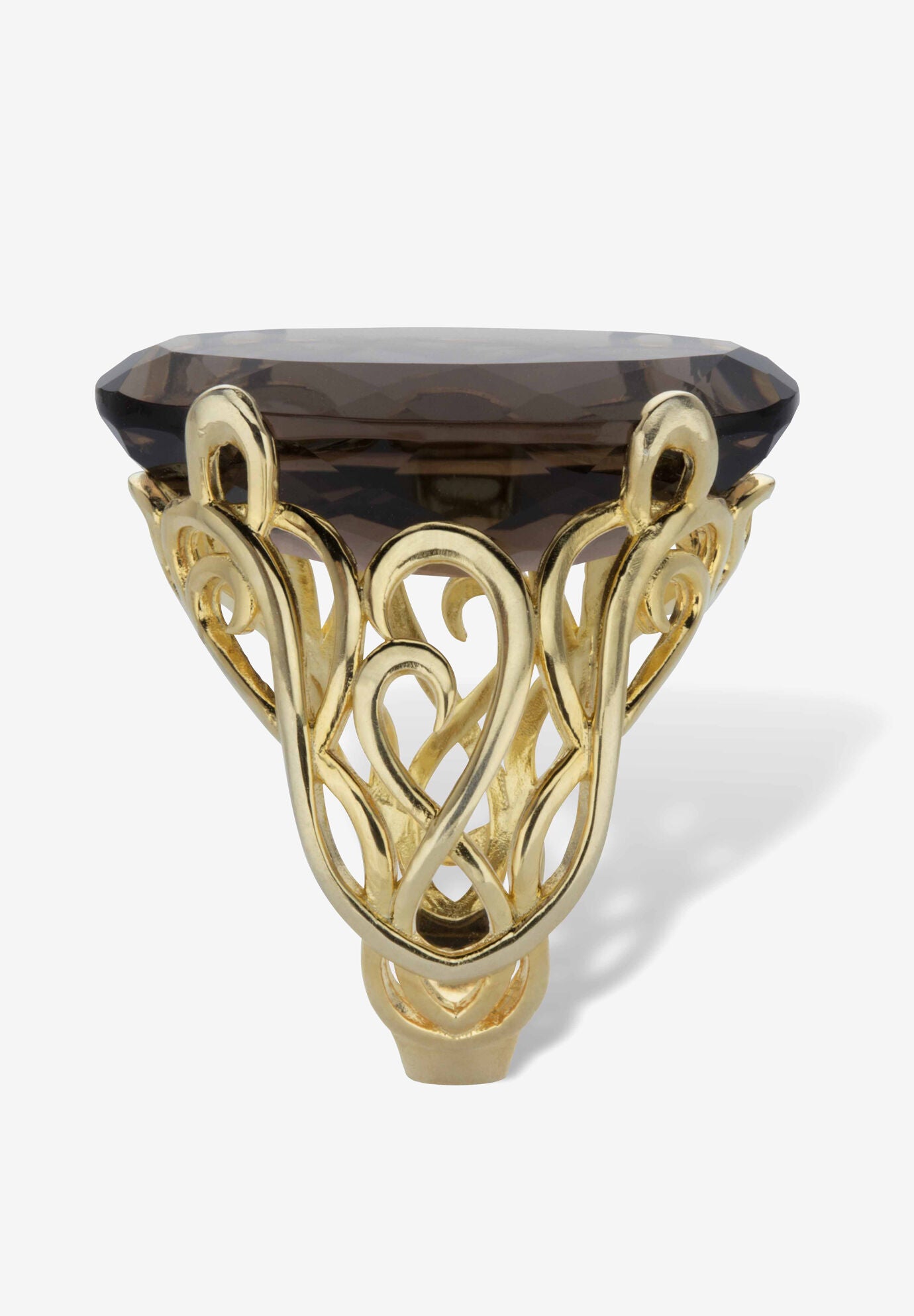 4 Cttw. Oval-Cut Genuine Smoky Topaz Gold-Plated Silver Scrolled Faceted Ring, , on-hover image number 1