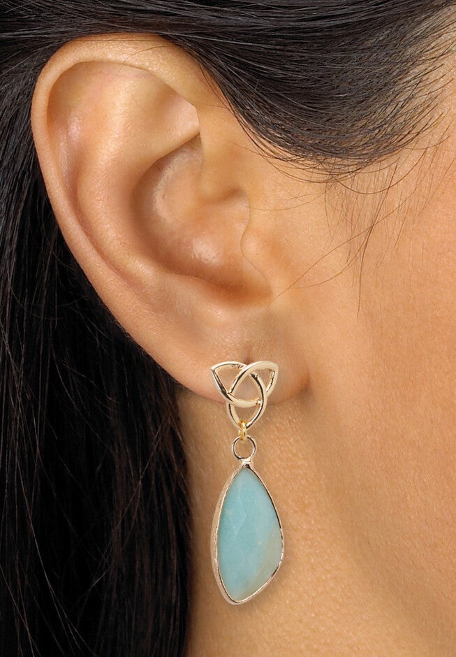 Genuine Blue Amazonite Goldtone Drop Earrings 36X10Mm, , alternate image number null