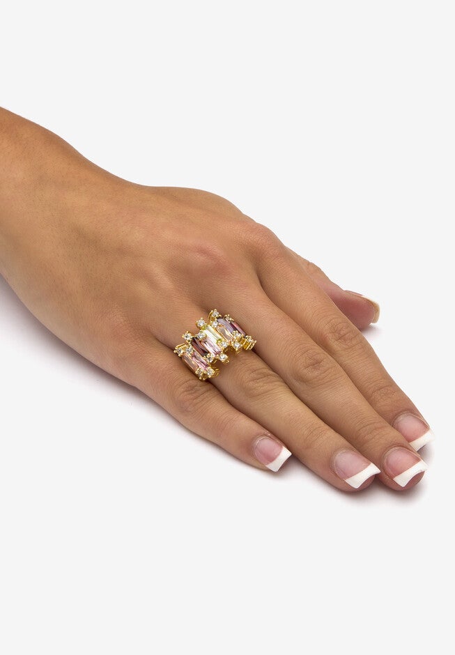 7.44 Tcw Emerald-Cut Multicolor Cubic Zirconia Yellow Gold-Plated Ring, , alternate image number 2