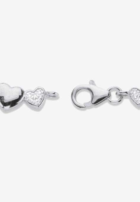 1/10 Cttw. Diamond Platinum Over Sterling Silver Heart-Link Bracelet 8", , on-hover image number null