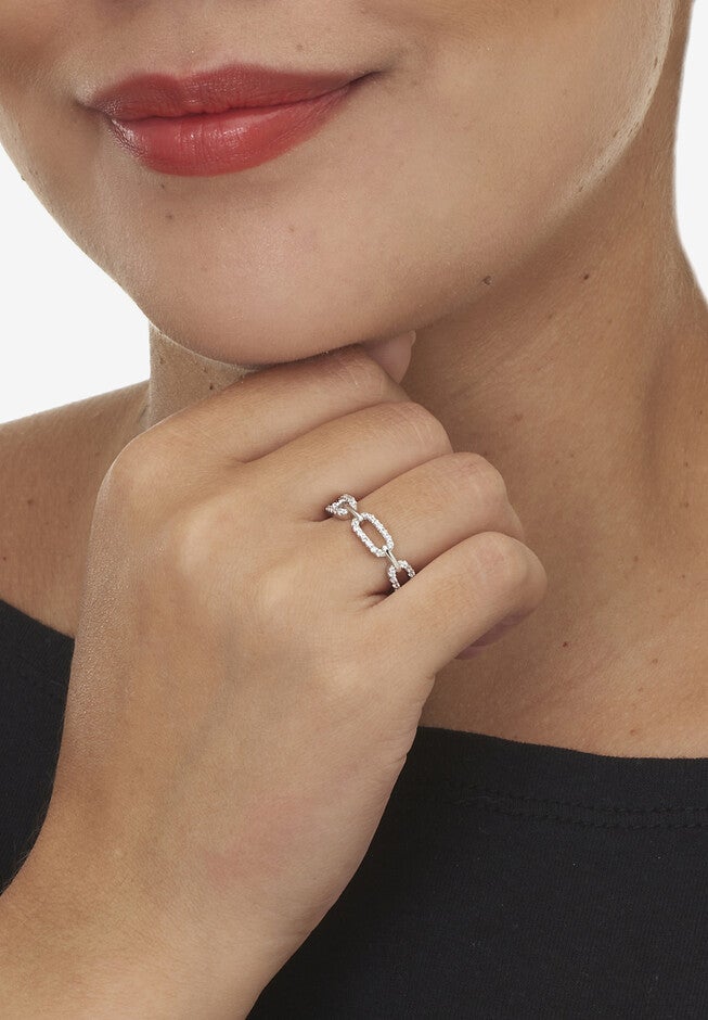 .21 Tcw Round Cubic Zirconia Silvertone Link Ring, , alternate image number 2
