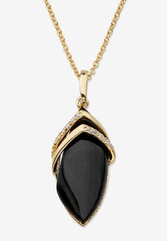 Yellow Gold-Plated Marquise Shaped Onyx And Cubic Zirconia Pendant Jewelry