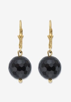 Yellow Gold Over Silver Round Natural Onyx Earrings (32X12Mm) Jewelry