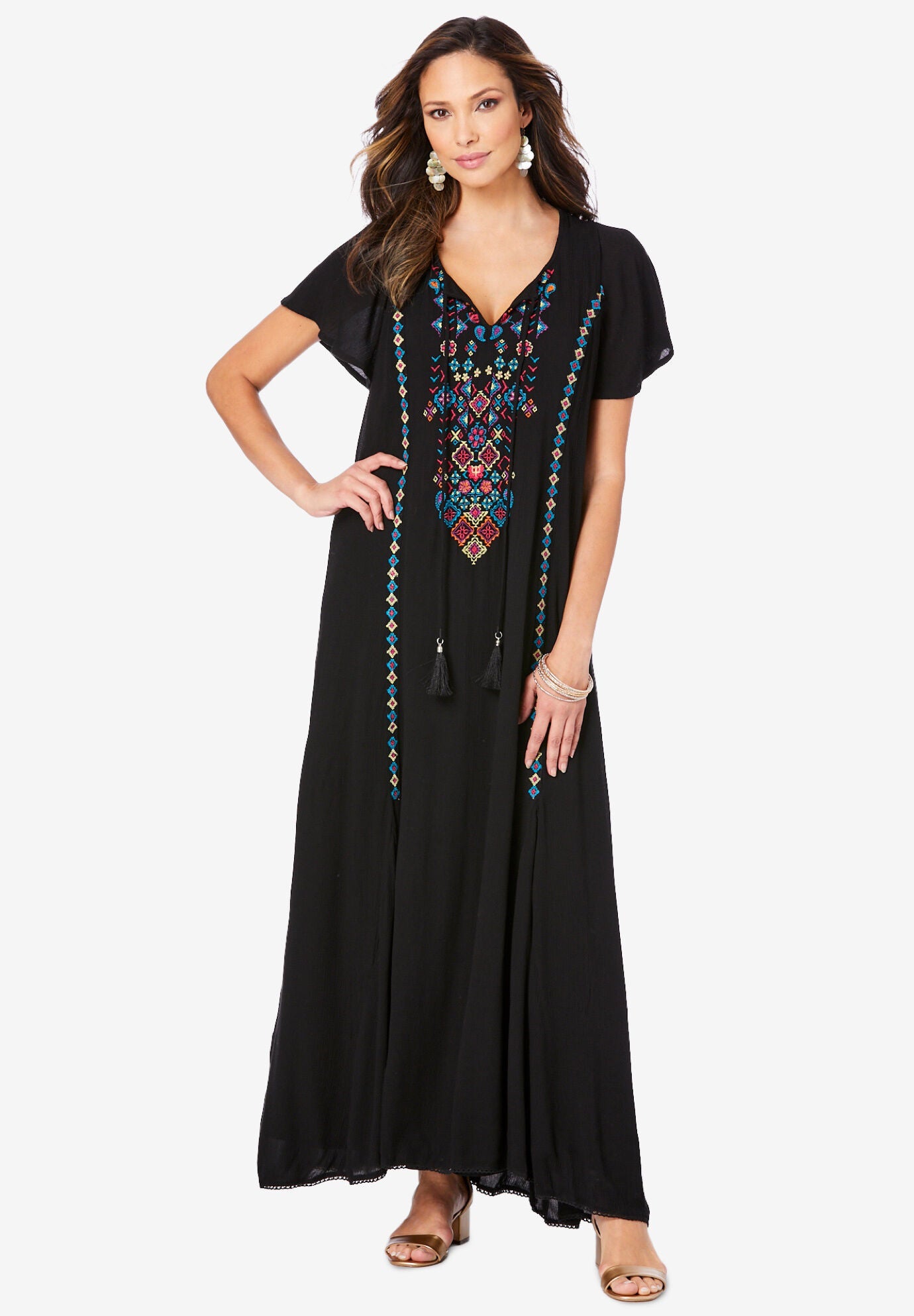 A Line Embroidered Crinkle Maxi Woman Within