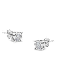 Sterling Silver Round Brilliantcut Diamond Miracleset Stud Earrings