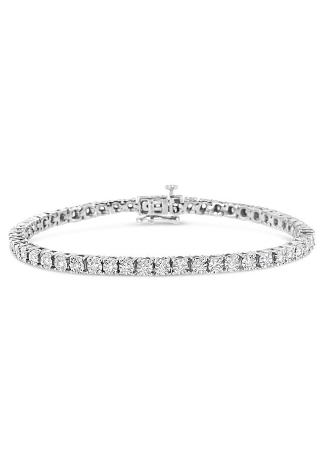 Silver 1.0 Cttw Lab Grown Diamond Illusion-Set Tennis Bracelet - 7.25 inches Inches, SILVER, hi-res image number 0
