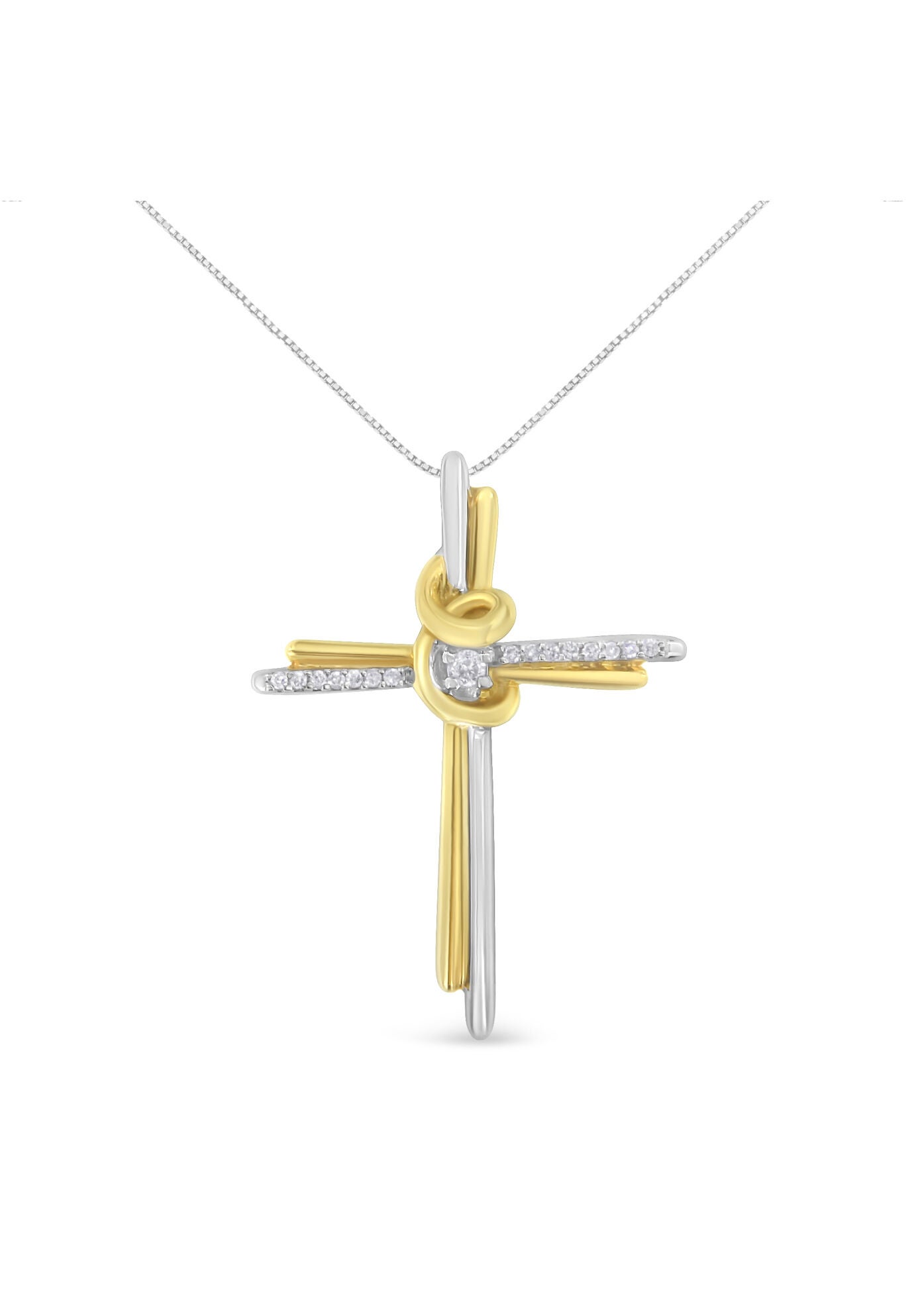 Yellow & White Gold Diamondaccented Cross Pendant Necklace, YELLOW GOLD SILVER, hi-res image number 0