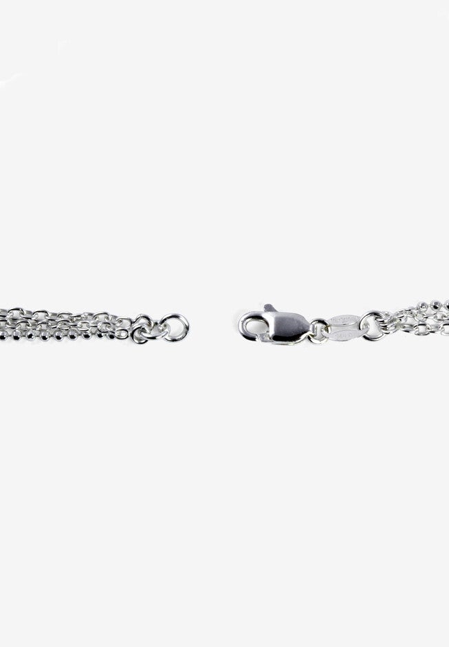 Sterling Silver Triple Strand Beaded Ankle Bracelet (1Mm), 10 Inches, , on-hover image number 1