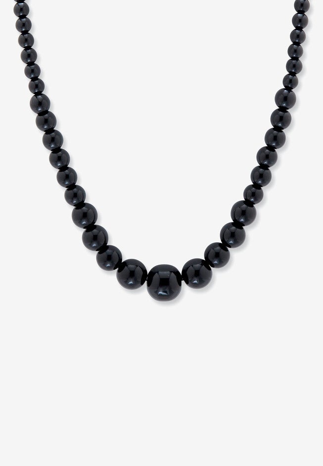 Graduated Round Genuine Black Agate Necklace 18 inches Jewelry, AGATE, hi-res image number null