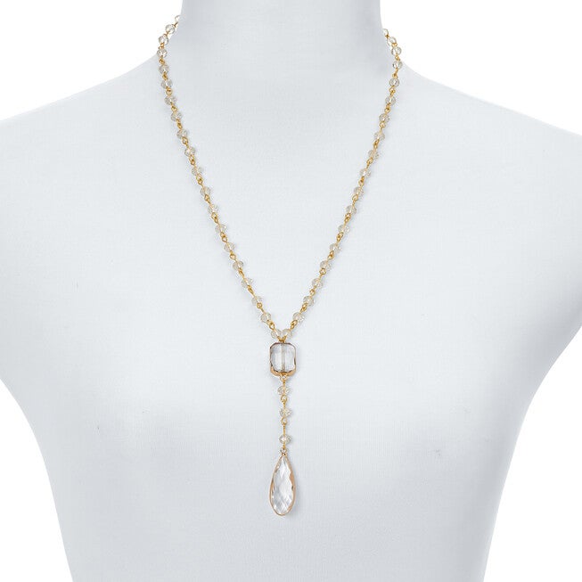 Crystal Goldtone Vintage-Inspired Necklace and Earring Set, WHITE, alternate image number 4