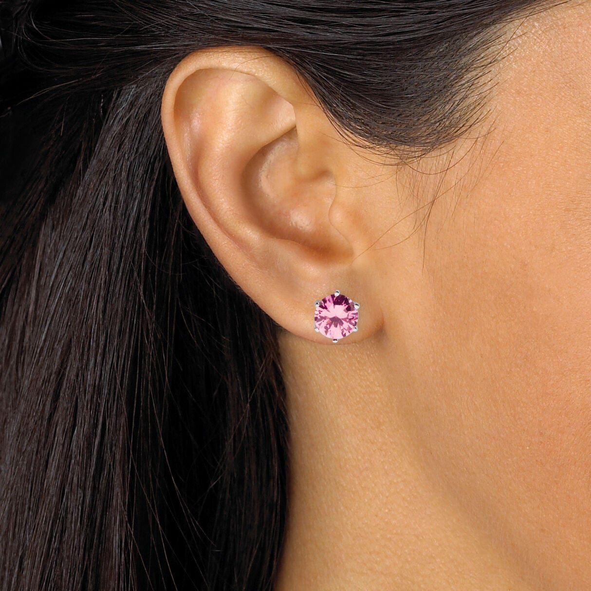 Birthstone .925 Sterling Silver Stud Earrings, JULY, alternate image number 3