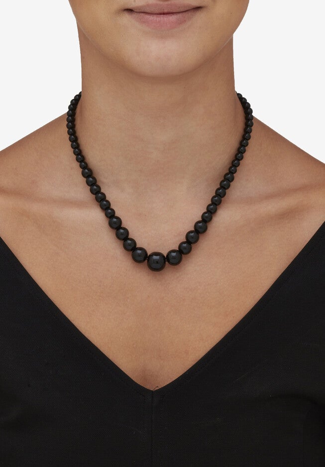 Graduated Round Genuine Black Agate Necklace 18 inches Jewelry, , alternate image number null