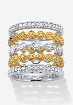 1/6 Cttw.Round Diamond Silver & Gold Plated Stackable Eternity Ring Set
