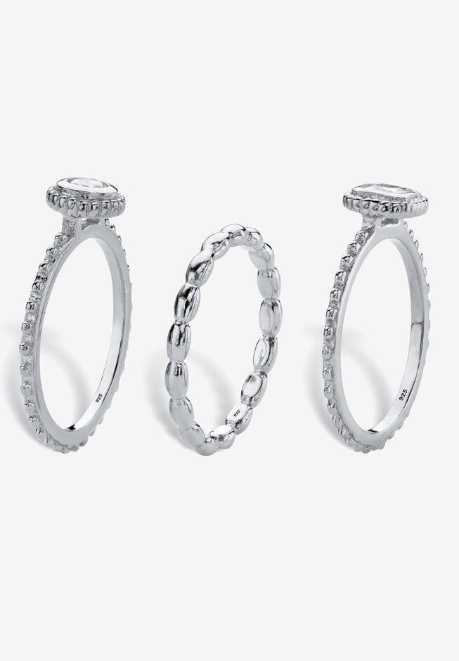 .62 Tcw Sterling Silver Stack 3 Piece Cubic Zirconia Ring Set, , on-hover image number null