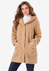 Hooded Textured Fleece Coat, SOFT CAMEL, hi-res image number null
