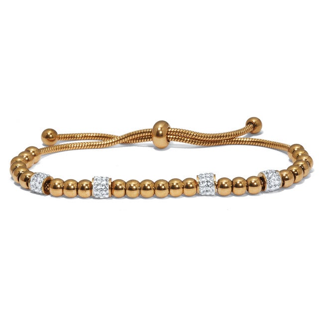 Round Crystal Gold Ion-Plated Stainless Steel Charm Bracelet Set 7-inch, WHITE, alternate image number 3