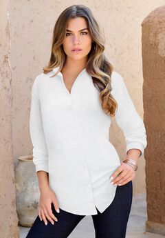Kate Long-Sleeve Crisp Cotton-Blend Button-Front Shirt