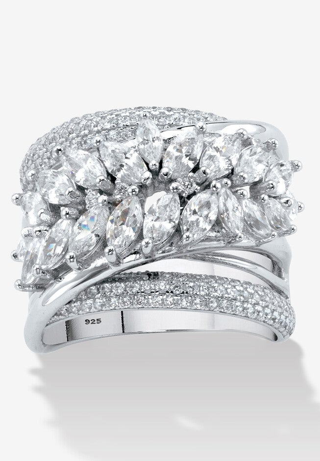 4.18 Cttw. Platinum-Plated Sterling Silver Marquise-Cut Cubic Zirconia Ring, SILVER, hi-res image number null