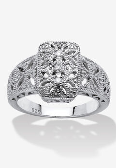 Diamond Accent Platinum-Plated Sterling Silver Filigree Ring