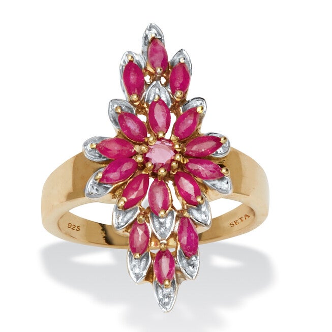 2.20 TCW Marquise Cut Genuine Ruby 14k Yellow Gold-Plated Sterling Silver Ring, RED, hi-res image number 0