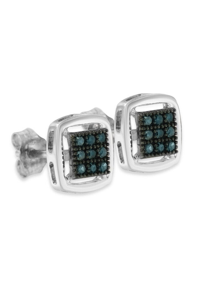 Sterling Silver Blue Diamond Square Stud Earring, , alternate image number 3