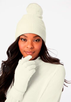 Faux Fur-Lined Beanie Hat and Glove Set.