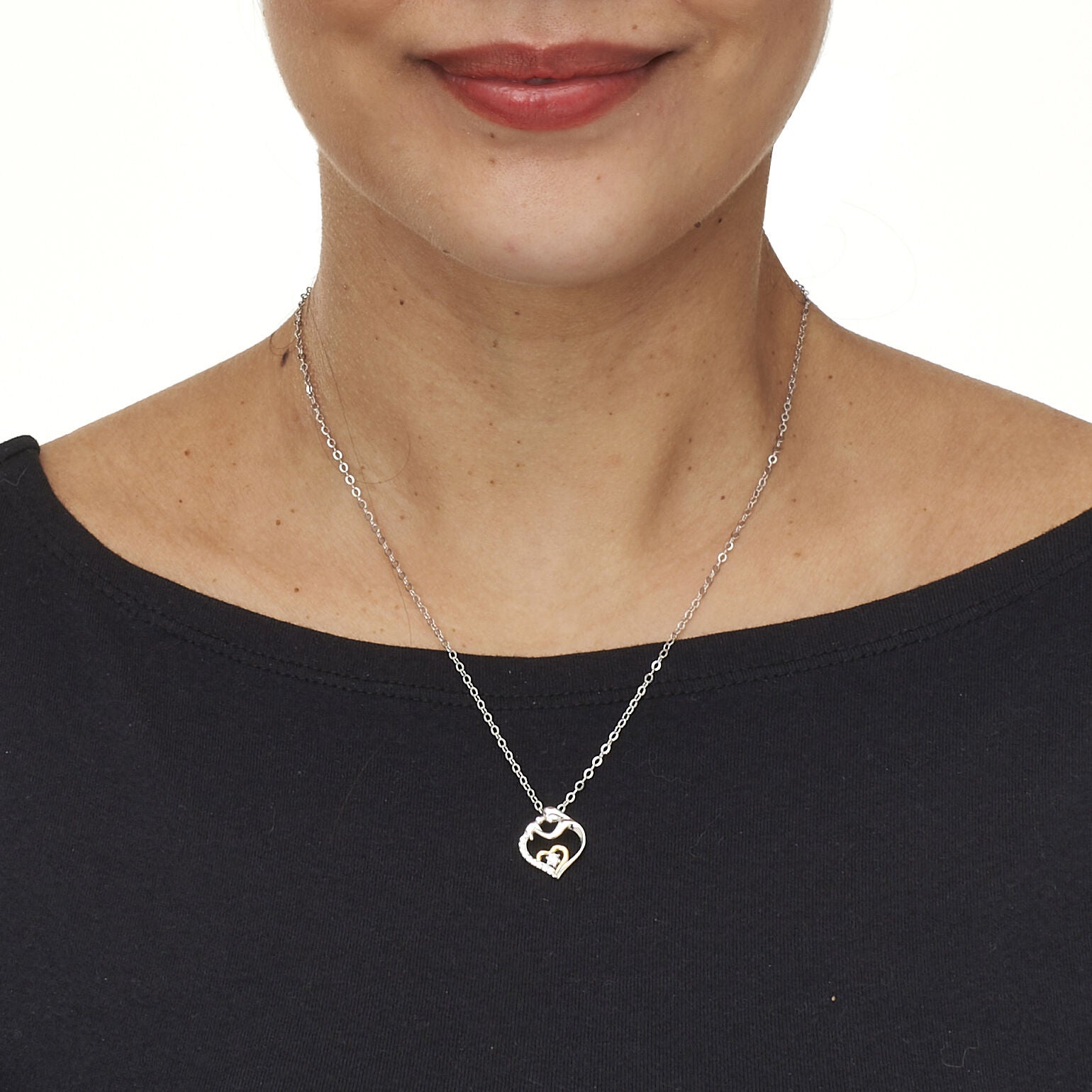 .13 TCW Cubic Zirconia Heart in Silvertone Pendant, 20-inch with 2-inch Extender, WHITE, alternate image number 2