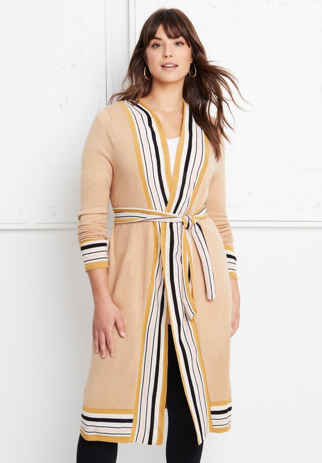 Metallic Trim Duster Cardigan, NUDE, hi-res image number null