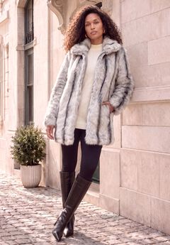 Plus Size Mid-Length Hooded Faux Fur Coat