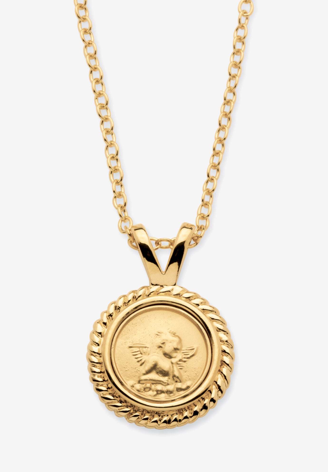 Guardian Angel Charm Necklace Yellow Gold-Plated 18 inches, GOLD, hi-res image number 0