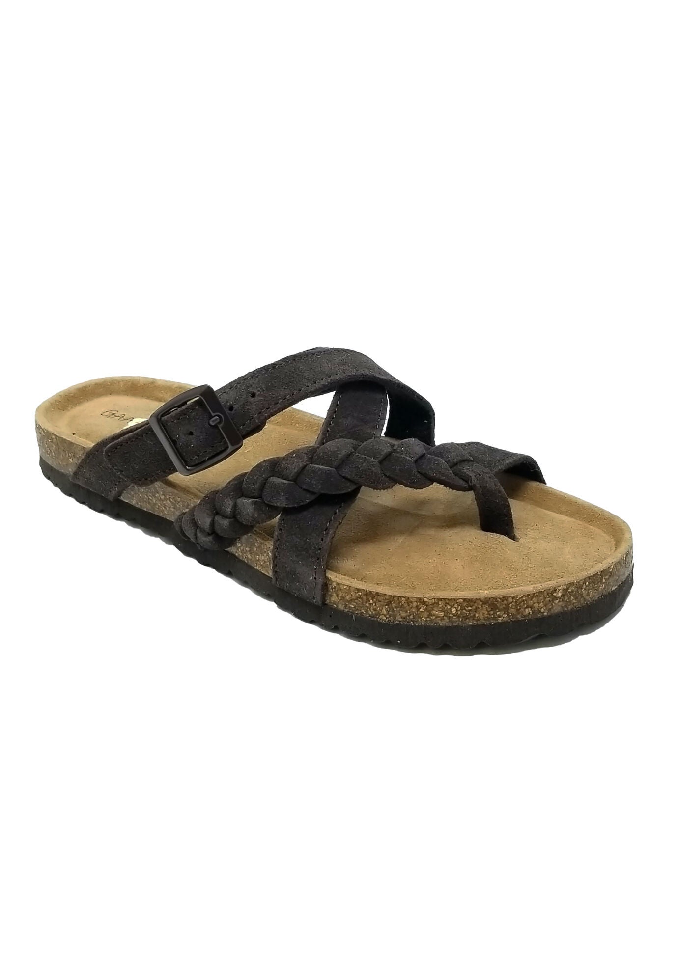 Suede Leather Braided Criss Cross Footbed Sandal, BROWN, hi-res image number 0