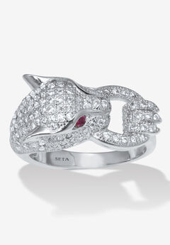 .77 Tcw Round Cubic Zirconia Silvertone Panther Cocktail Ring