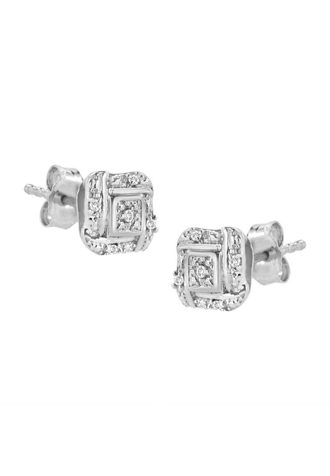 Sterling Silver Roundcut Diamond Accent Swirl Square Knot Stud Earrings, , on-hover image number null
